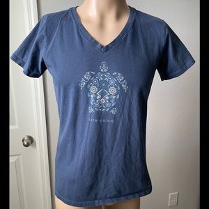 Life is Good Women’s Crusher Tee Turtle Floral Blue Size Medium